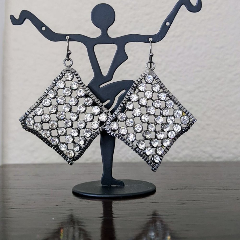 Metal Mesh and Rhinestone Earrings